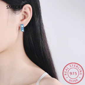 Classic Silver 925 Jewelry Earrings For Charm Lady With Blue Color Topaz Gemstones Women Party Valentines Gifts