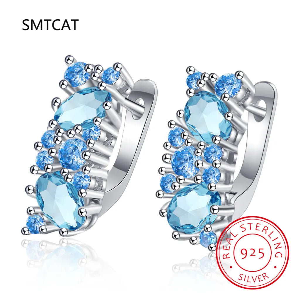 Classic Silver 925 Jewelry Earrings For Charm Lady With Blue Color Topaz Gemstones Women Party Valentines Gifts