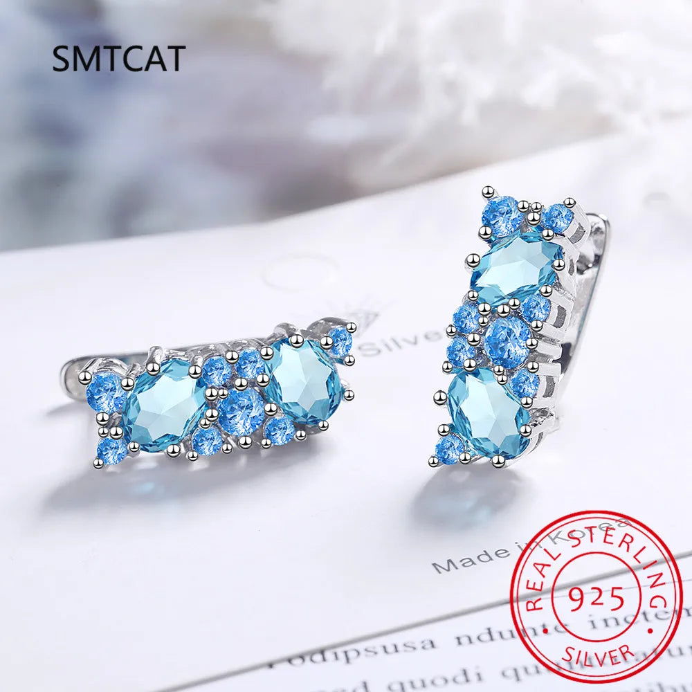Classic Silver 925 Jewelry Earrings For Charm Lady With Blue Color Topaz Gemstones Women Party Valentines Gifts
