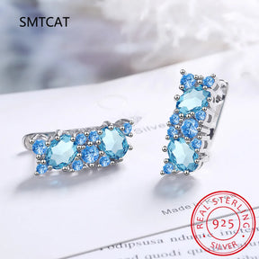 Classic Silver 925 Jewelry Earrings For Charm Lady With Blue Color Topaz Gemstones Women Party Valentines Gifts