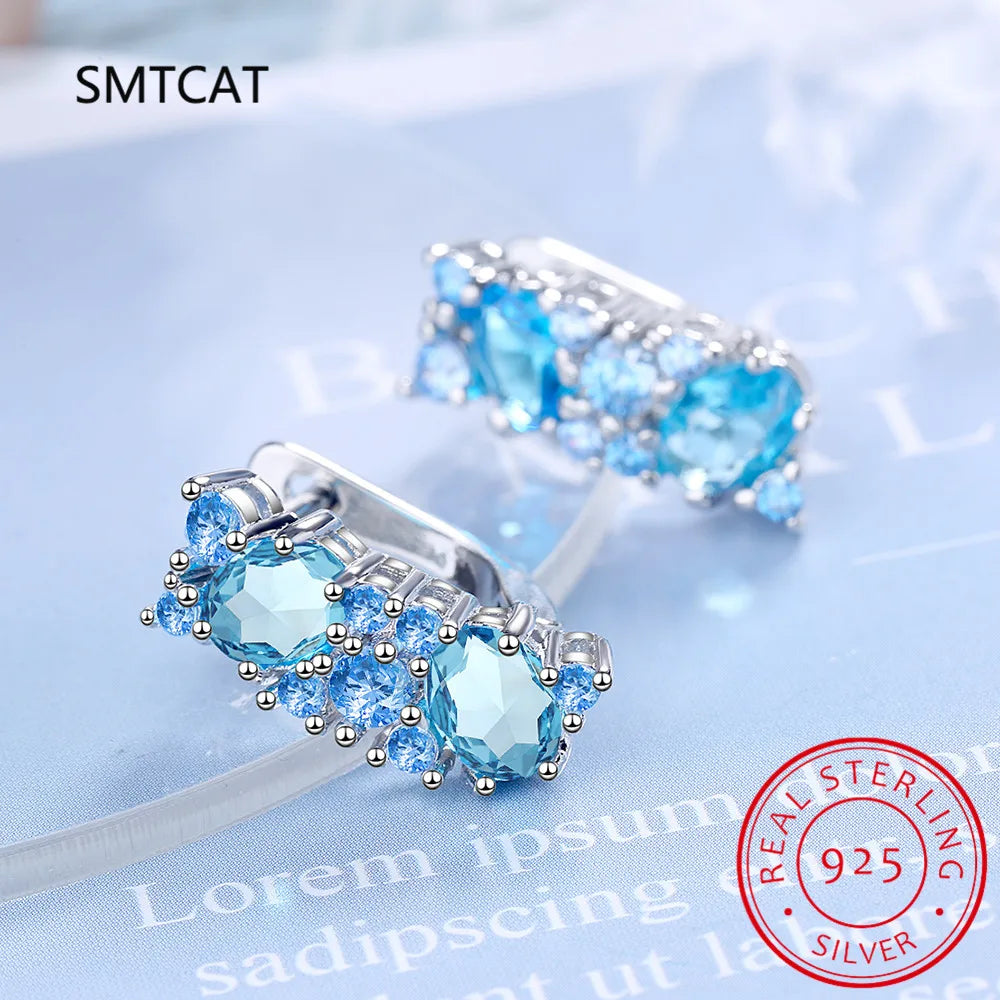 Classic Silver 925 Jewelry Earrings For Charm Lady With Blue Color Topaz Gemstones Women Party Valentines Gifts
