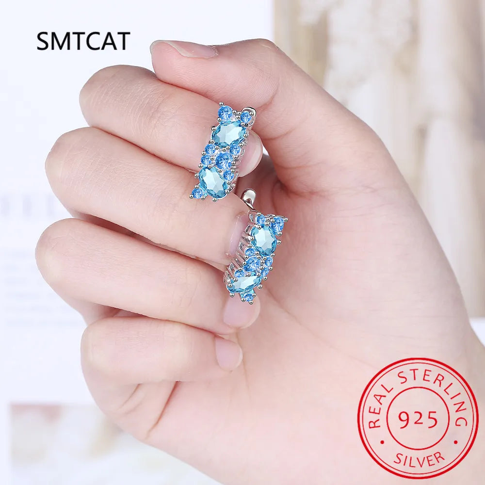 Classic Silver 925 Jewelry Earrings For Charm Lady With Blue Color Topaz Gemstones Women Party Valentines Gifts