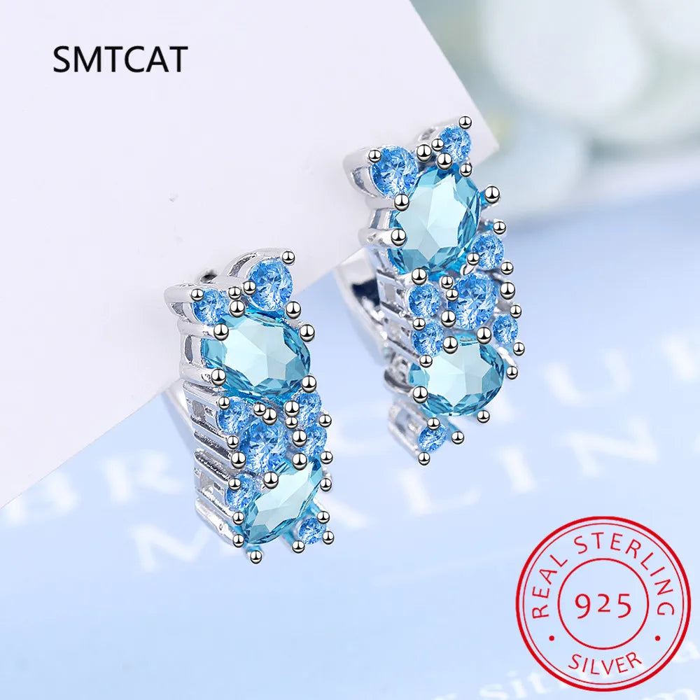 Classic Silver 925 Jewelry Earrings For Charm Lady With Blue Color Topaz Gemstones Women Party Valentines Gifts
